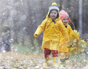 Children laughing and playing in the rain